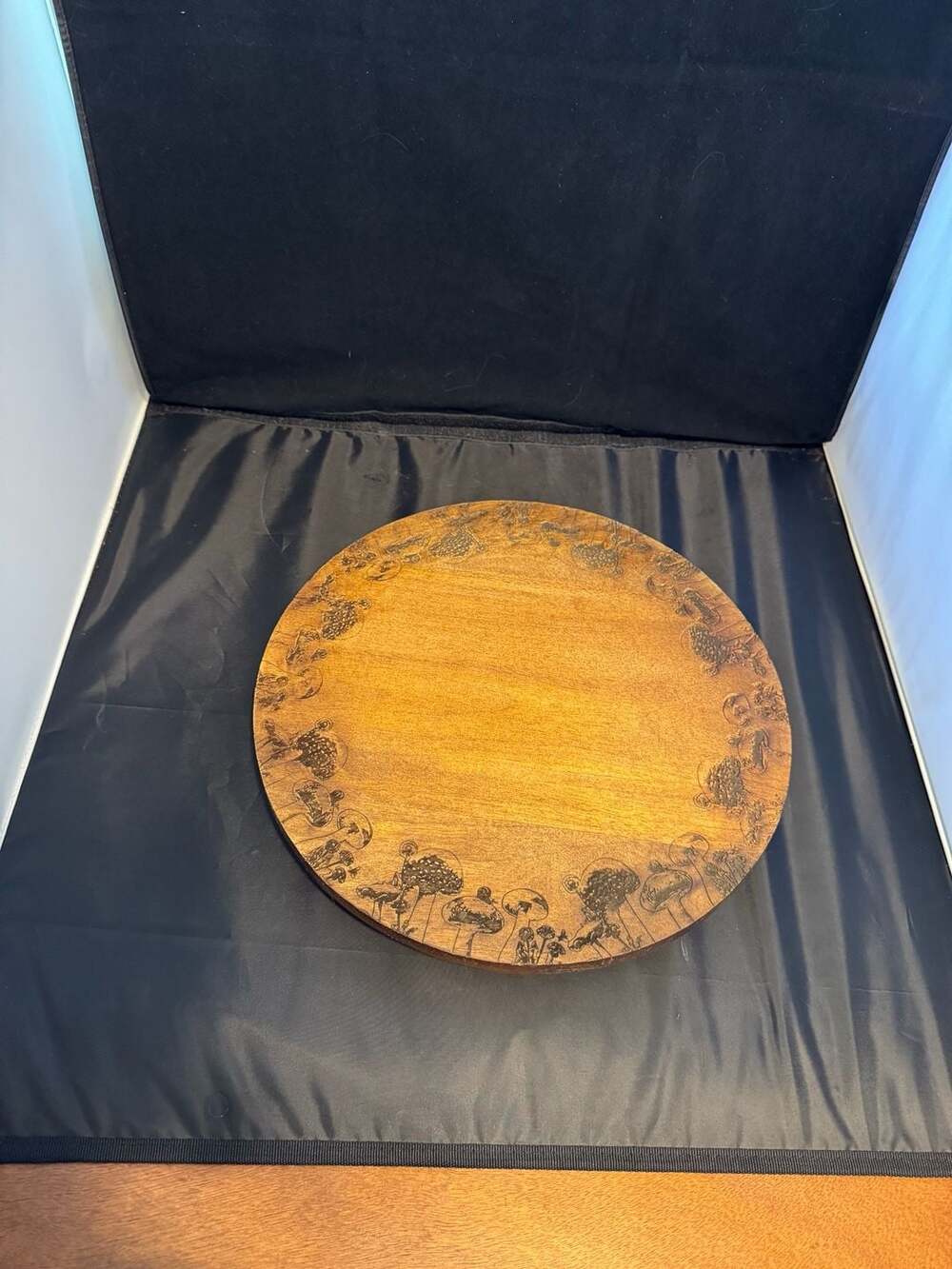 Place & Time Spring Entertaining Wood Mushroom Revolving Tray 13.75 Inch